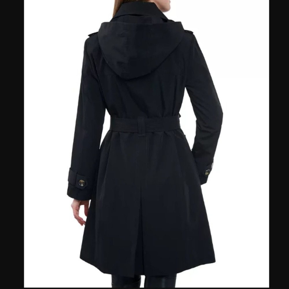 NWT LONDON FOG Womens Double-Breasted Hooded Trench Coat, Black, size 0X - Picture 2 of 11